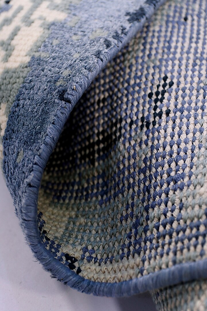 Cobalt Blue & Ivory Hand-Knotted Rug In Blue In Wool & Viscose by The blue knot at Pernia's Pop Up Shop