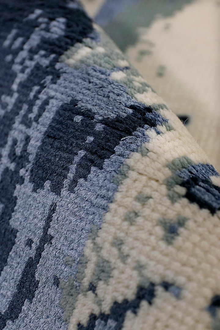 Cobalt Blue & Ivory Hand-Knotted Rug In Blue In Wool & Viscose by The blue knot at Pernia's Pop Up Shop