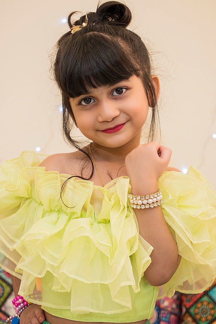 Jade Green Hand Painted Lehenga Set For Girls by Offspring Closet at Pernia's Pop Up Shop