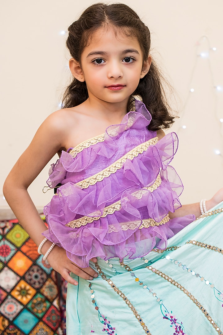 Multi-Coloured Hand Embroidered Lehenga Set For Girls by Offspring Closet at Pernia's Pop Up Shop