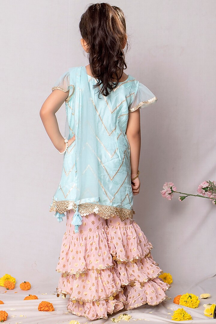 Salmon Pink Cotton Blend Gharara Set For Girls by Offspring Closet at Pernia's Pop Up Shop