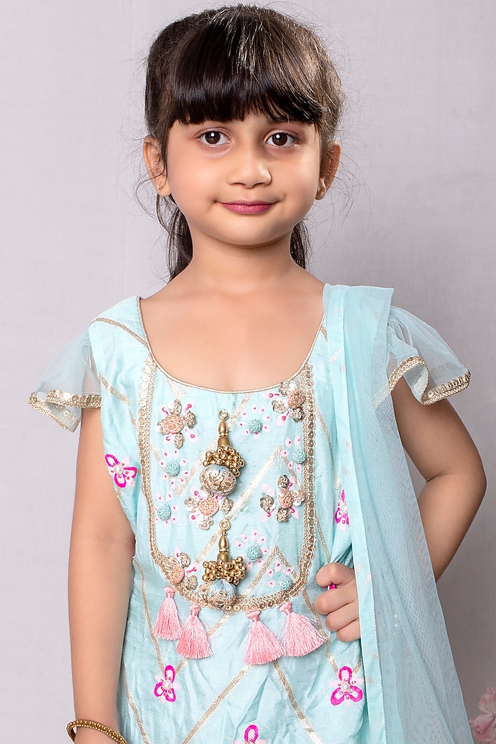 Salmon Pink Cotton Blend Gharara Set For Girls by Offspring Closet at Pernia's Pop Up Shop