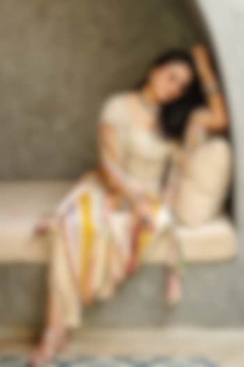 Multi-Colored Sheer Silk Printed & Embroidered Jacket Set by ASEEM KAPOOR at Pernia's Pop Up Shop