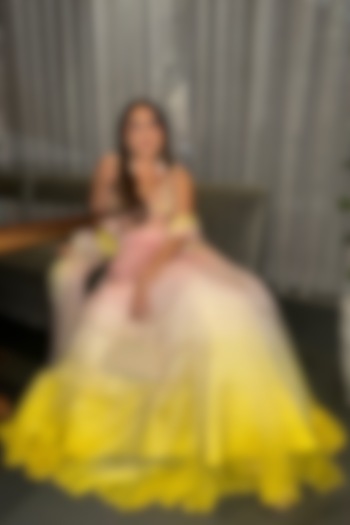 Pink & Yellow Ombre Shimmer Chiffon  dulhan bday 22 may Lehenga Set by Monika Nidhee at Pernia's Pop Up Shop