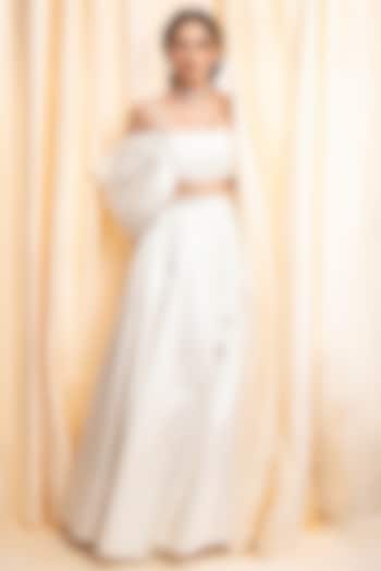 Ivory Cotton Tea-Length Skirt by Gauri And Nainika at Pernia's Pop Up Shop