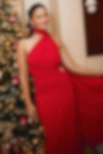 Red Korean Jersey Pre-Stitched Party Wear Saree by 431-88 By Shweta Kapur at Pernia's Pop Up Shop