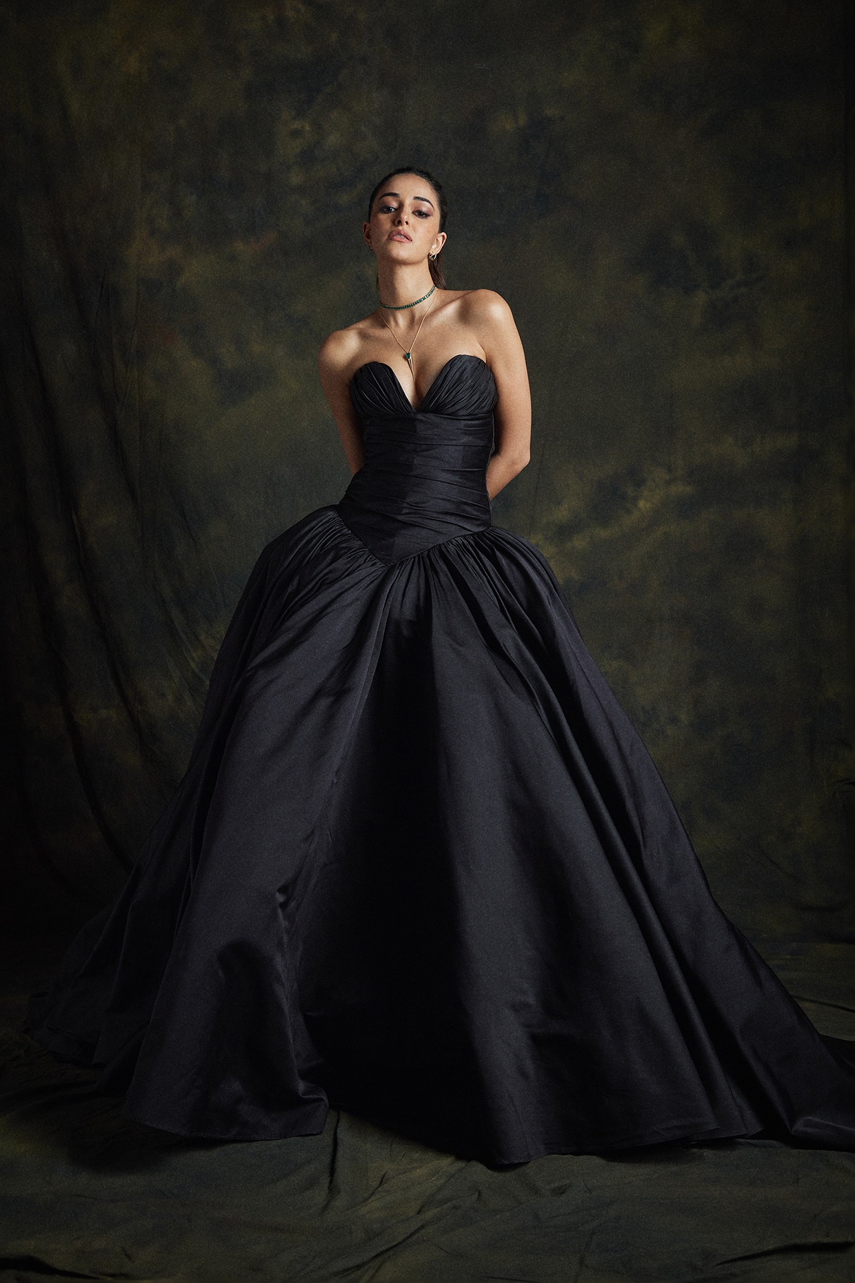 Gauri & Nainika Gauri And Nainika Black Duchess Satin Strapless Gown