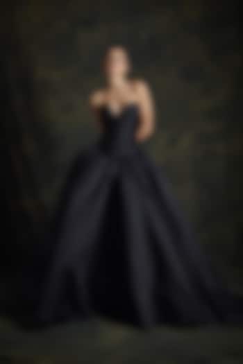 Black Duchess Satin Strapless Bridal Gown by Gauri And Nainika at Pernia's Pop Up Shop