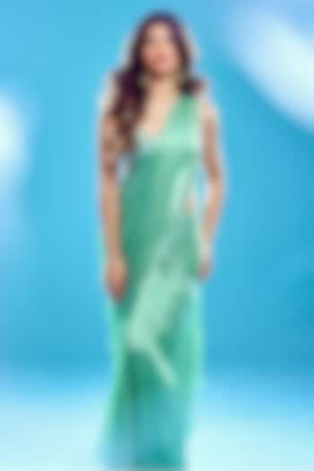 Sea Green Embellished Draped Wedding Saree Set by Parshya at Pernia's Pop Up Shop