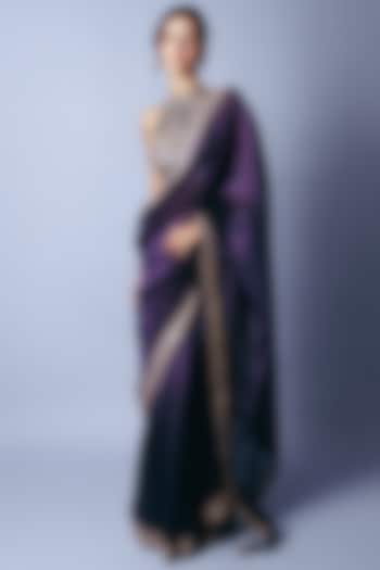 Baigani Silk Organza Embroidered Wedding Saree Set by Punit Balana at Pernia's Pop Up Shop
