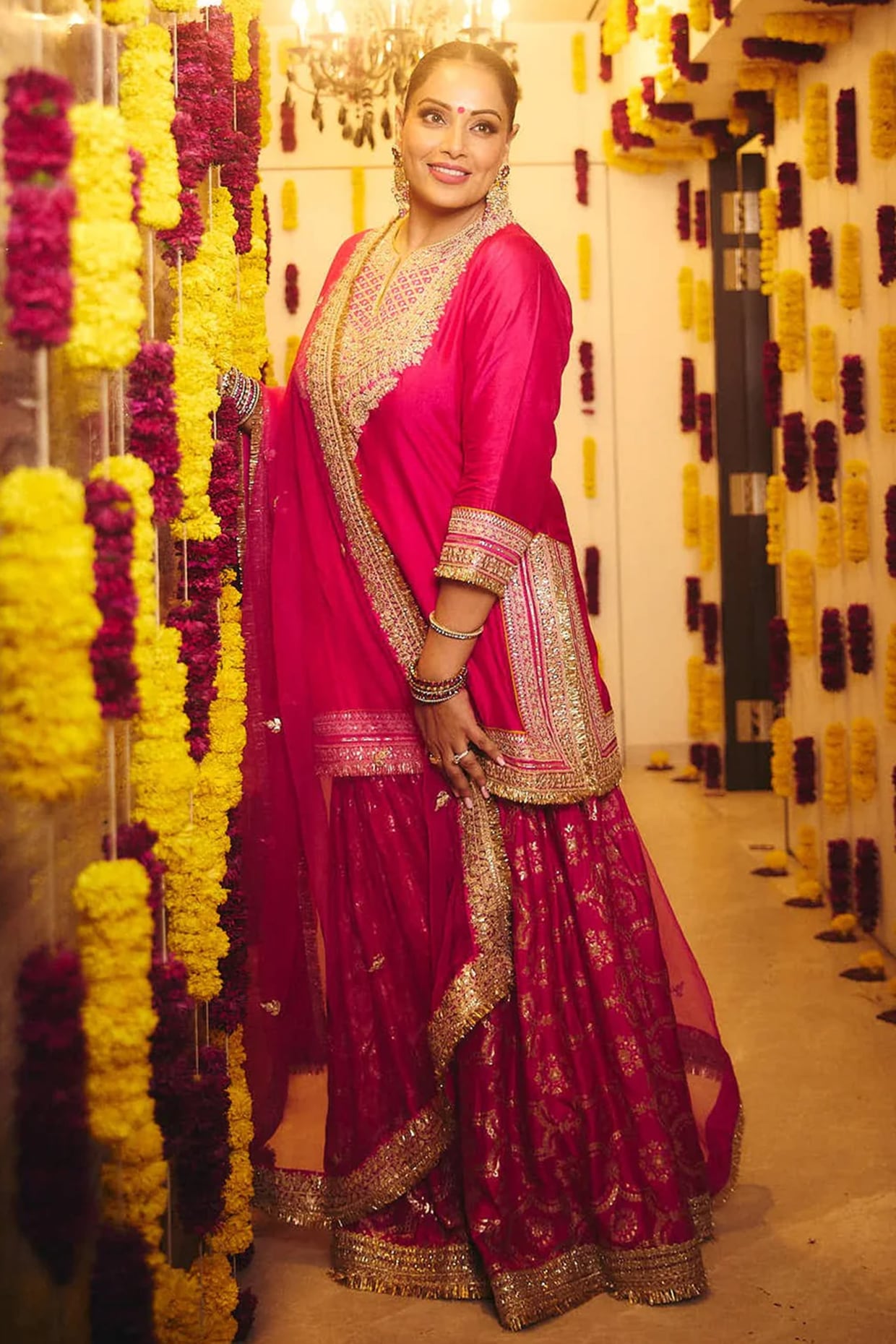 GOPI VAID Pink Tussar Embroidered Sharara Set