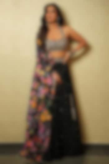 Black Georgette Wedding Lehenga Set by Chamee and Palak at Pernia's Pop Up Shop