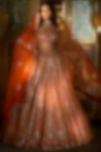 Bright Orange Raw Silk Gota Patti Embroidered Bridal Lehenga Set by Seema Gujral at Pernia's Pop Up Shop