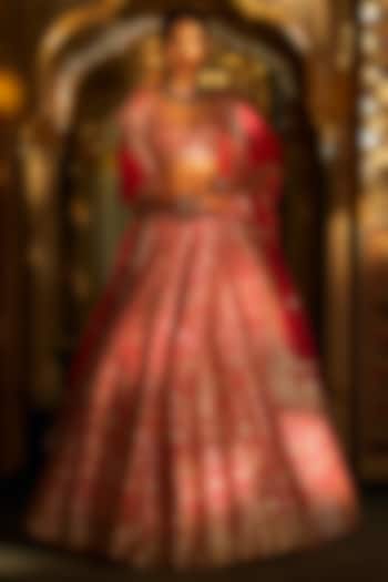 Pink Raw Silk Gota Patti Embroidered Bridal Lehenga Set by Seema Gujral at Pernia's Pop Up Shop