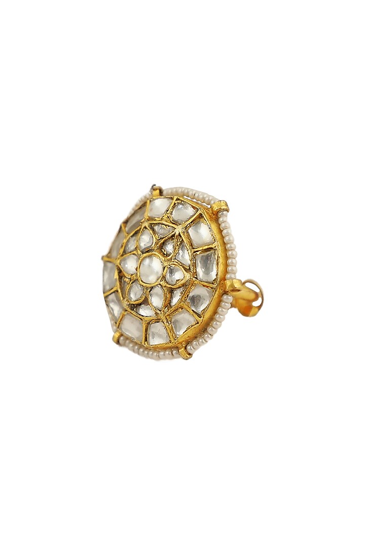 Gold Finish Ring With Jadtar Stones by Riana Jewellery at Pernia's Pop Up Shop