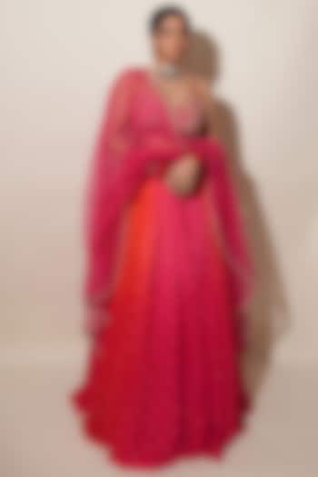 Pink Georgette Shaded Skirt Set by Chamee and Palak at Pernia's Pop Up Shop