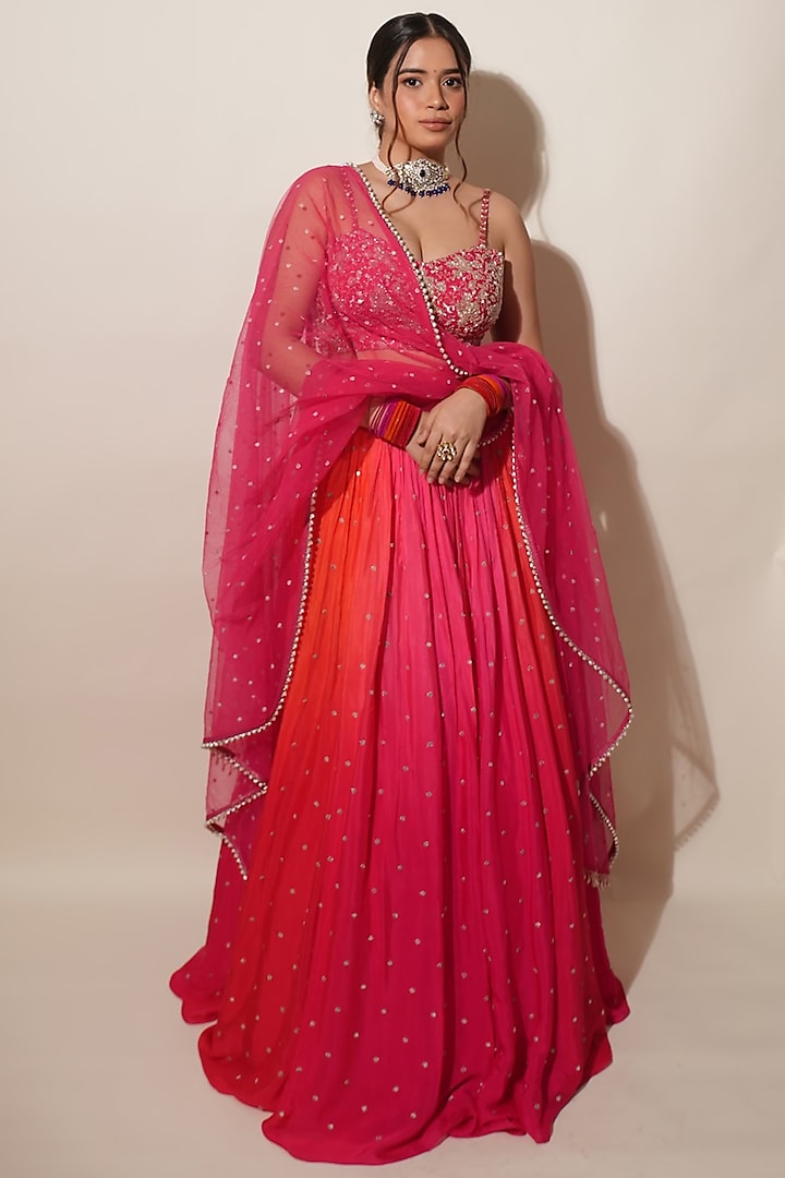 Pink Georgette Shaded Skirt Set by Chamee and Palak at Pernia's Pop Up Shop