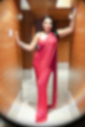 Magenta Pink Net Crystal Embellished Pre-Stitched Reception Saree Set by ITRH at Pernia's Pop Up Shop