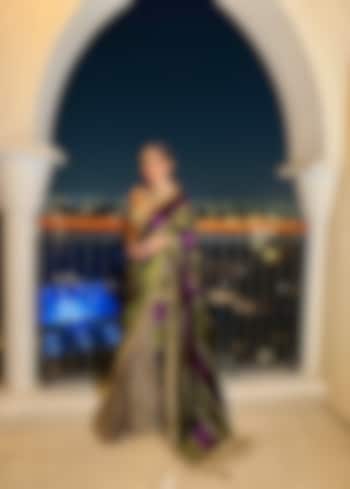 Olive Green & Purple Velvet Bridal Saree Set by ITRH at Pernia's Pop Up Shop