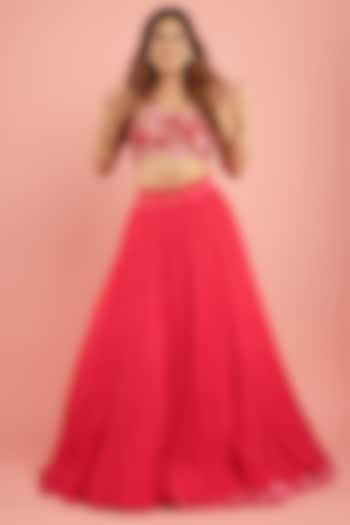 Fuchsia Pink Georgette Wedding Lehenga Set by Anshika Tak Label at Pernia's Pop Up Shop