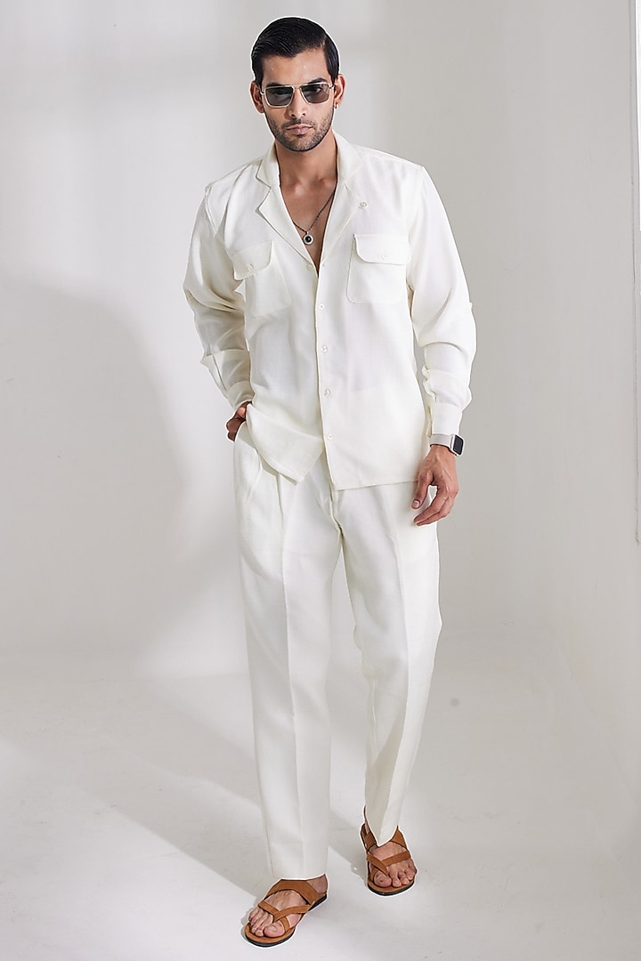 White Jute Linen Pants by PUNEET KAPOOR LABEL at Pernia's Pop Up Shop