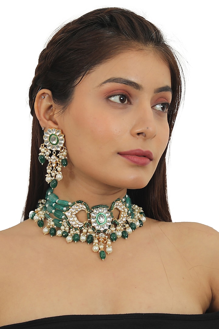 Gold Plated Choker Necklace Set by Riana Jewellery