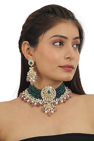 Gold Plated Beaded Necklace Set by Riana Jewellery