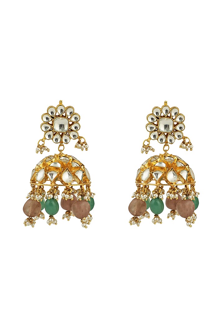 Gold Finish Sea Green Beaded Necklace Set by Riana Jewellery at Pernia's Pop Up Shop