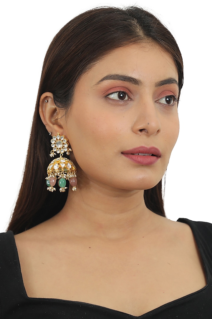 Gold Finish Sea Green Beaded Necklace Set by Riana Jewellery at Pernia's Pop Up Shop