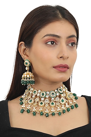 Gold Finish Meenakari Layered Necklace Set by Riana Jewellery