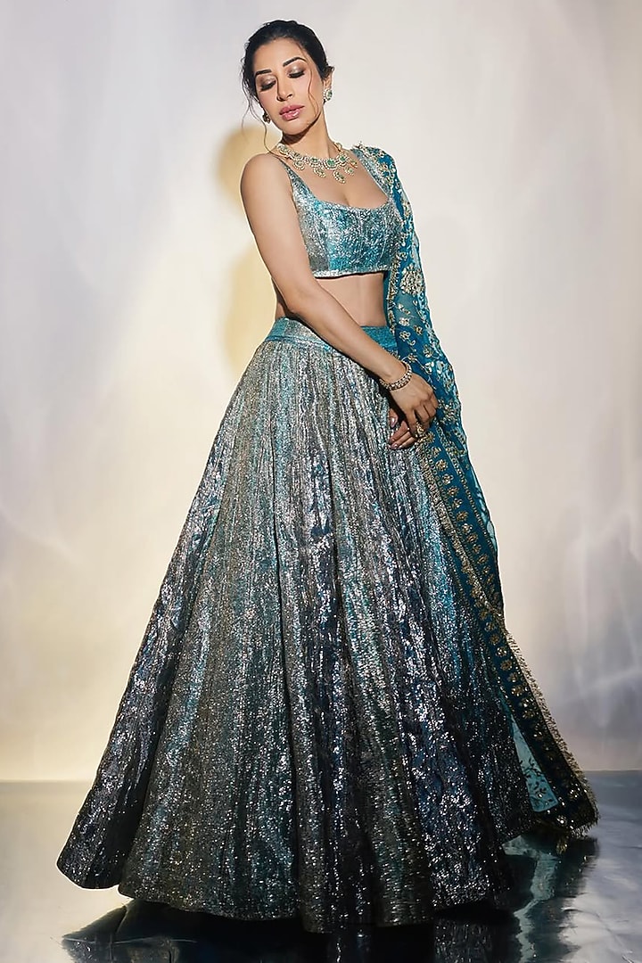 Blue Lampi Gota Bridal Lehenga Set by ITRH at Pernia's Pop Up Shop