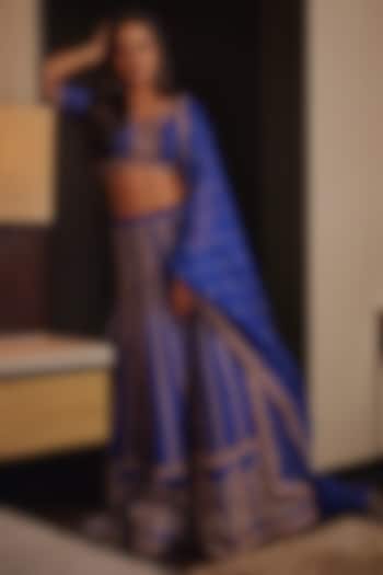 Navy Blue Embroidered Wedding Lehenga Set by Chamee and Palak at Pernia's Pop Up Shop