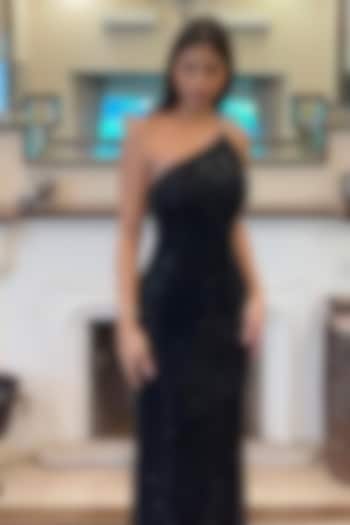 Black Net Crystal Embellished Party Wear Dress by ITRH at Pernia's Pop Up Shop