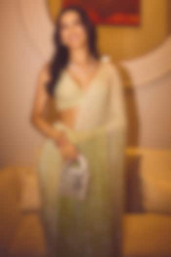 Mint Net Crystal Embellished Ombre Pre-Stitched Bridal Saree Set by ITRH at Pernia's Pop Up Shop