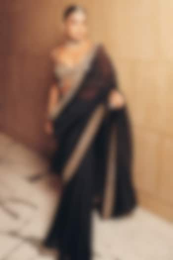 Black Organza Hand Embroidered Wedding Saree Set by Vvani by Vani Vats at Pernia's Pop Up Shop