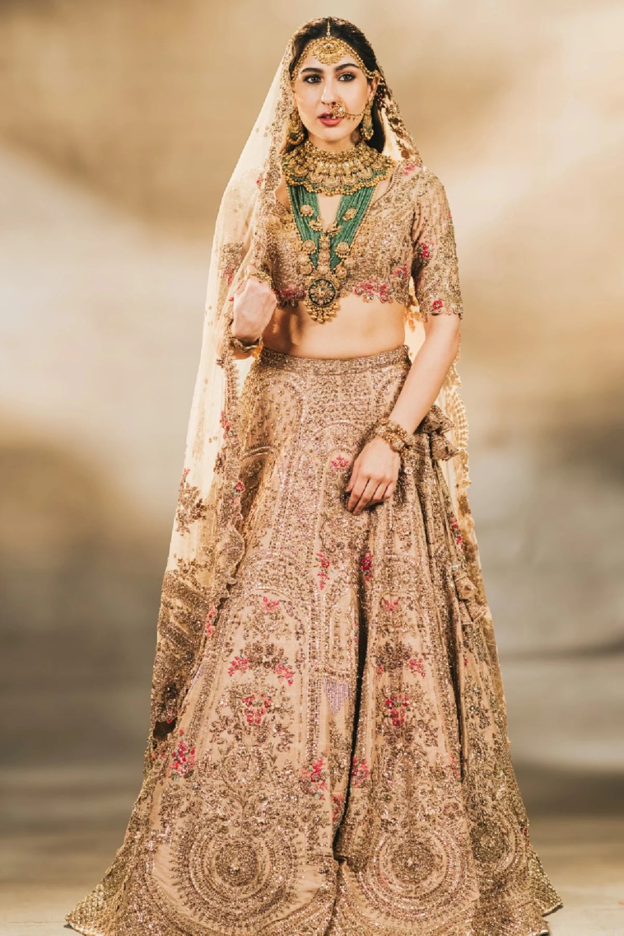 Dolly J Gold Silk Tissue Lehenga Set