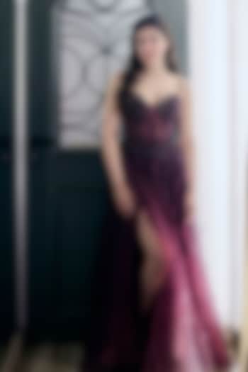 Maroon Shaded Organza Embroidered Wedding Gown by Dolly J at Pernia's Pop Up Shop