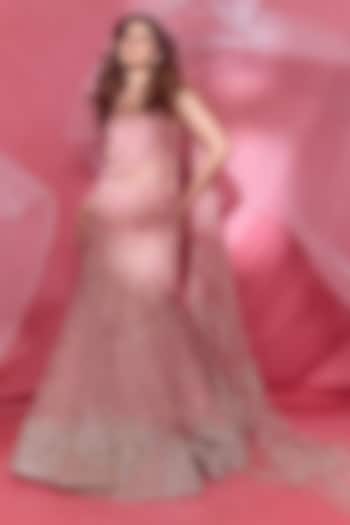 Baby Pink & Silver Net Hand Embroidered Bridal Lehenga Set by Dolly J at Pernia's Pop Up Shop