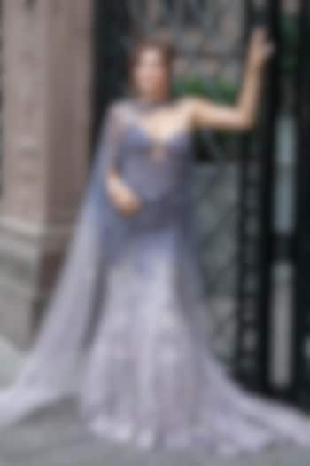 Ultra Violet & Lavender Ombre Net Skirt Set by Dolly J at Pernia's Pop Up Shop