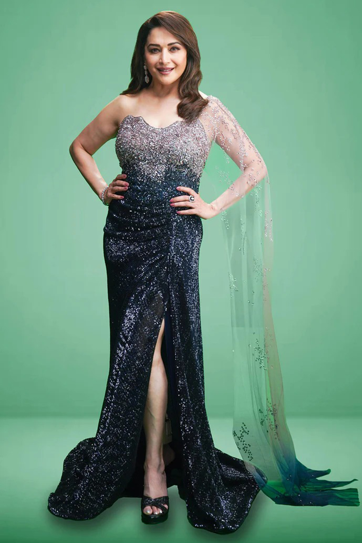 Blue Sequinned Ombre Reception Saree Gown by Dolly J at Pernia's Pop Up Shop