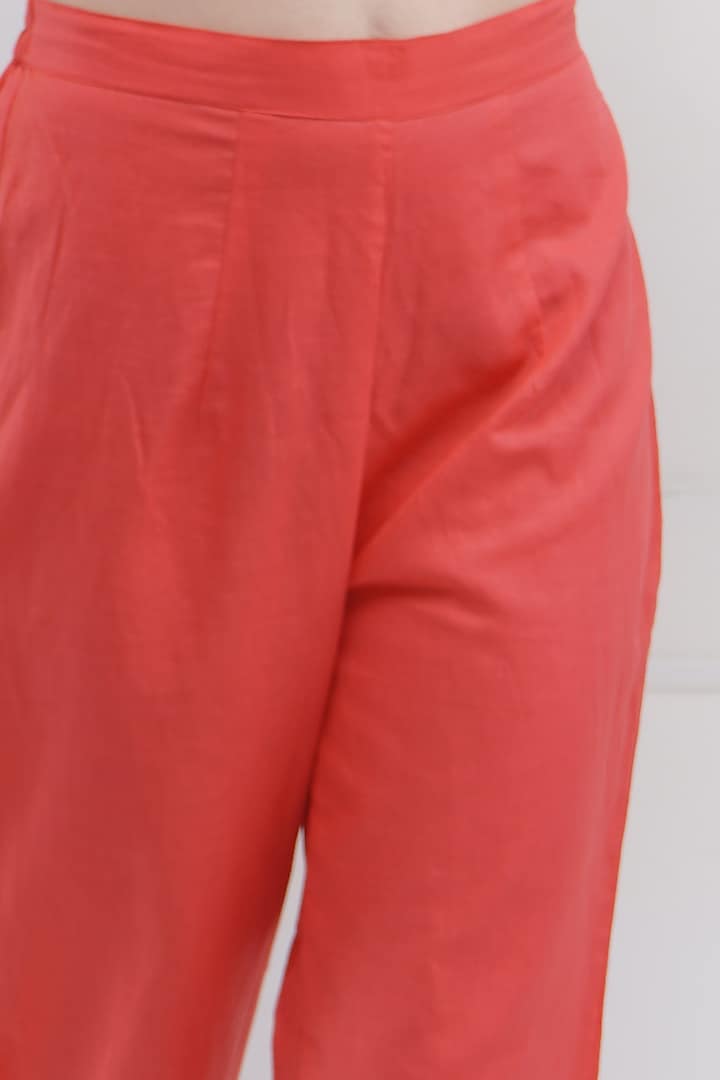 Tomato Red Embroidered Kurta Set by Sneha B at Pernia's Pop Up Shop
