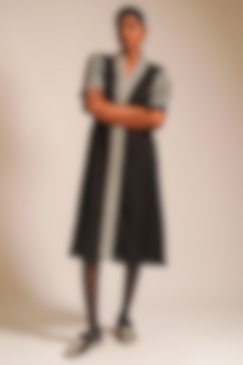 Black Cotton Dori Embellished A-line Summer Dress by ATBW | All Things Black & White at Pernia's Pop Up Shop