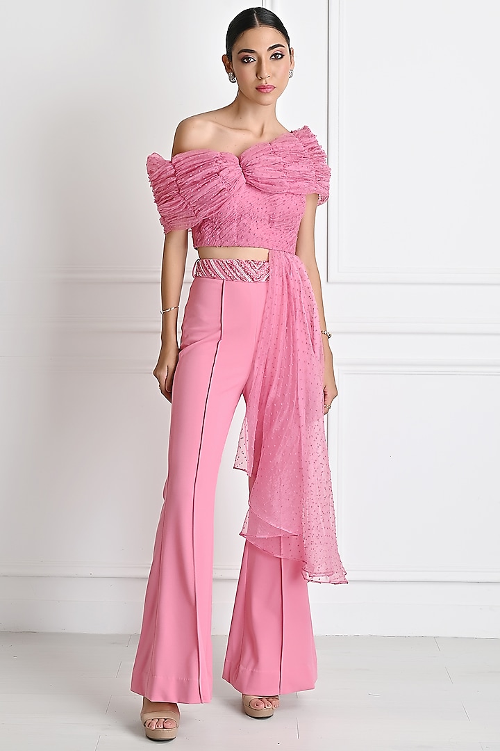 Candy Pink Organza Pant Set by One Knot One