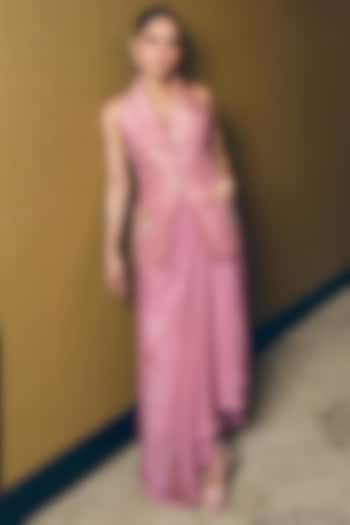 Pink Crepe Draped Skirt Set by Chamee and Palak at Pernia's Pop Up Shop