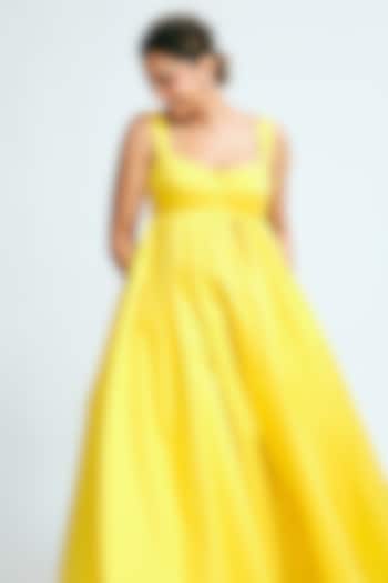 Yellow Heavy Cotton Maxi Party Wear Dress by Gauri and Nainika at Pernia's Pop Up Shop