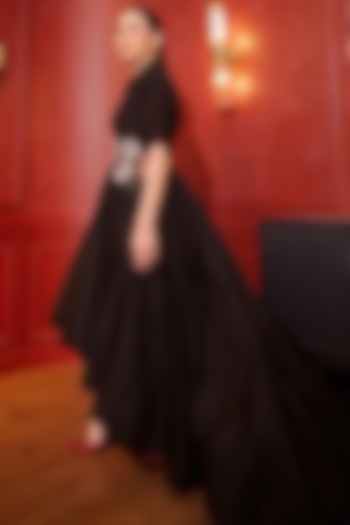 Black Cotton High-Low Party Wear Dress by Gauri And Nainika at Pernia's Pop Up Shop