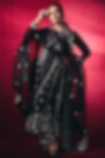 Black Tussar Embroidered Wedding Anarkali Set by GOPI VAID at Pernia's Pop Up Shop