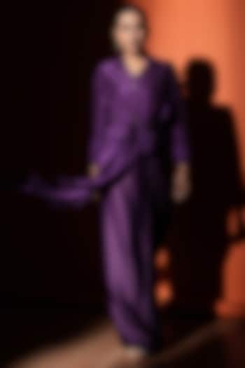 Purple Silk Printed Draped Shirt by 431-88 By Shweta Kapur at Pernia's Pop Up Shop