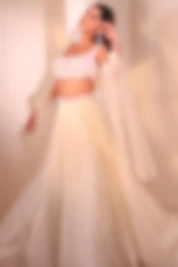 Ivory Georgette Ruched Wedding Lehenga Set by Anshika Tak Label at Pernia's Pop Up Shop