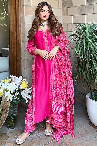 Pink Chanderi Kurta Set by Shrutkirti